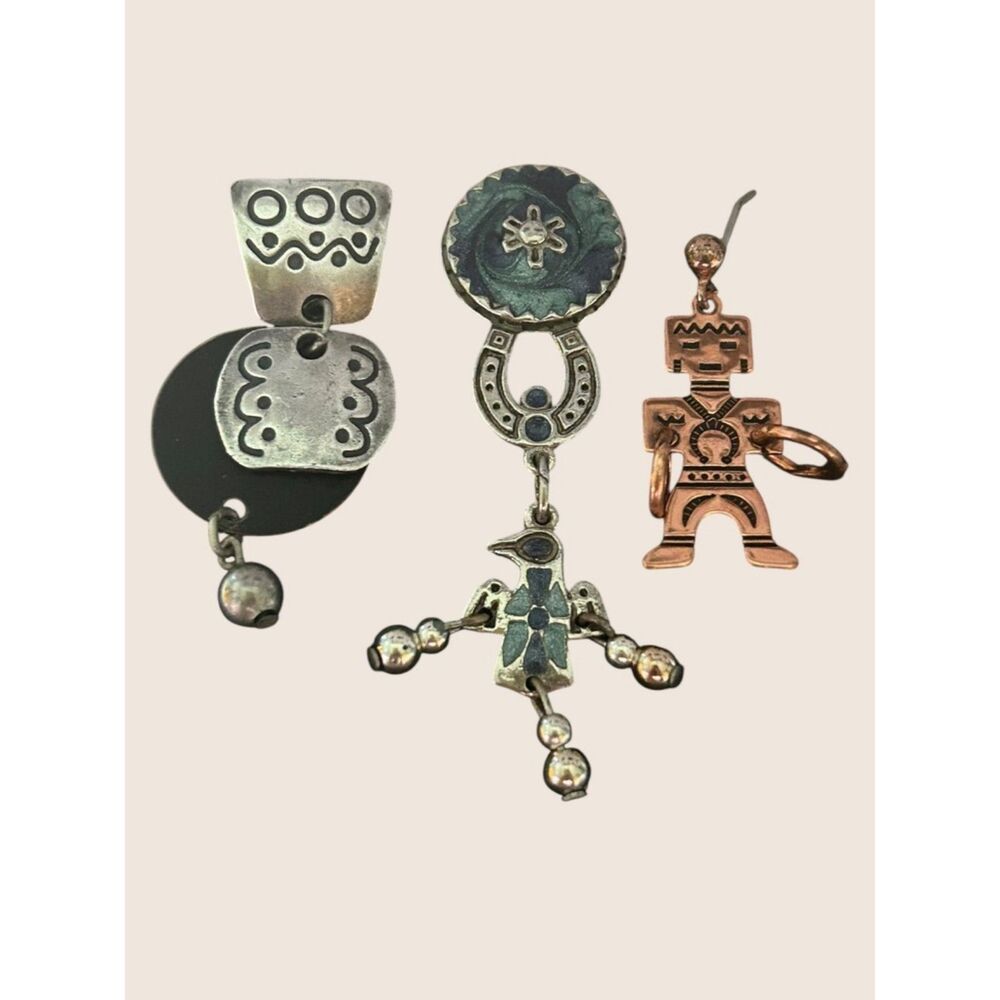✨ VTG SOUTHWEST SINGLE SIGNED EARRINGS KACHINA HOOP DANCER BEREBI NP WM CO.